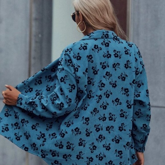 Floral Print Drop Shoulder Shirt - Blue - Picture 2 of 2